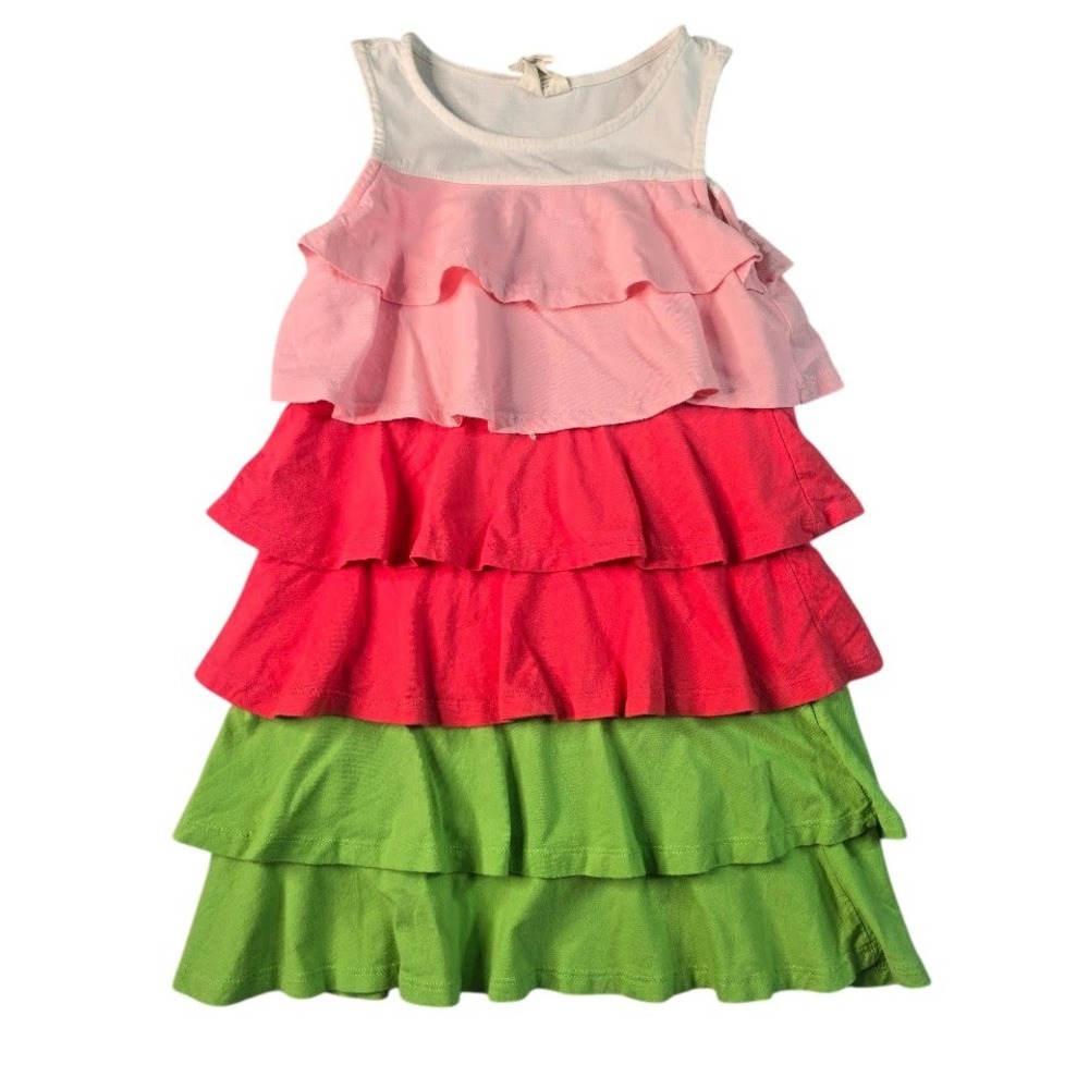 Crazy 8 Ruffle Tiered Dress‎ Girls Small 5-6 Pink Red Green Watermelon Boho